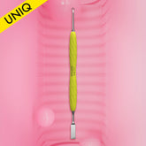 Manicure pusher Gummy with yellow silicone handle UNIQ 11 TYPE 1 (straight flat and loop pusher)