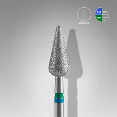 Fresa diamantada DUO forma pera puntiaguda azul-verde EXPERT, diámetro de la cabeza 5 mm / parte de trabajo 12 mm.