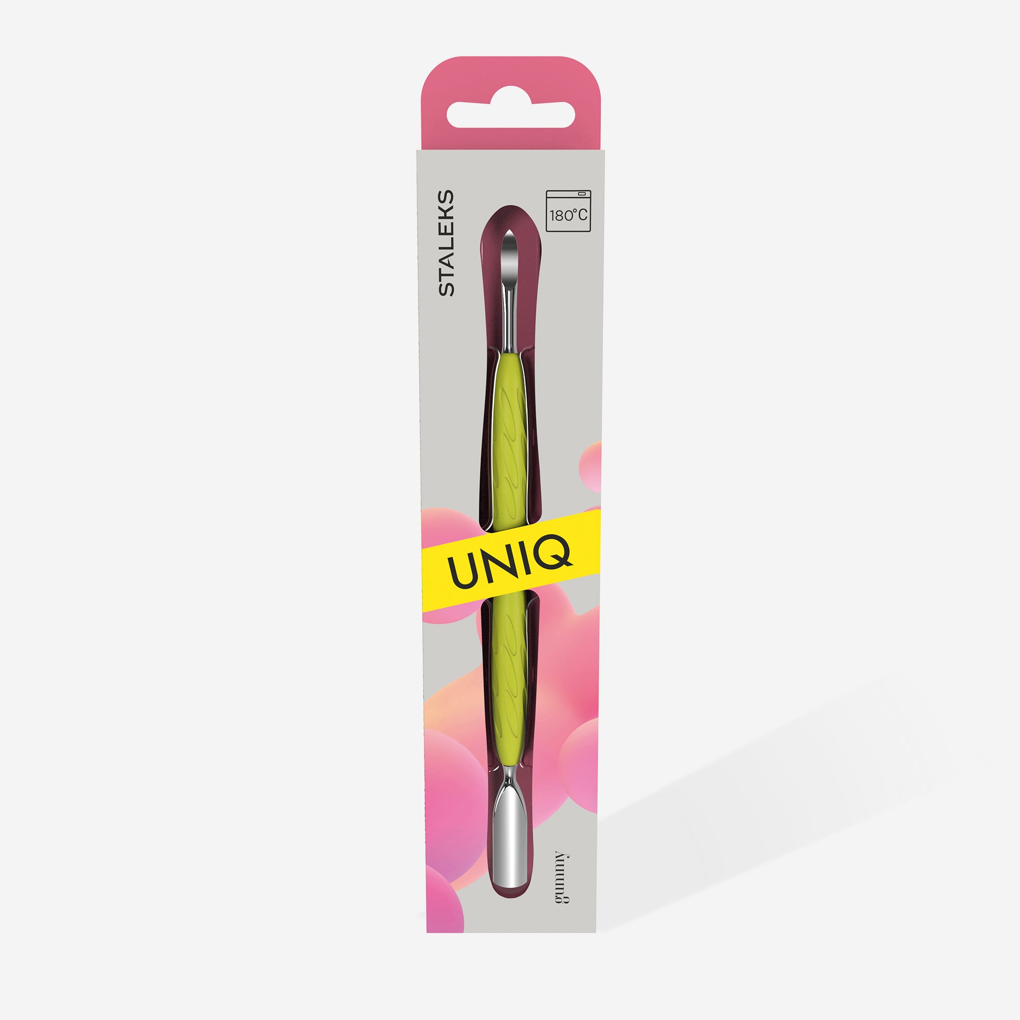UNIQ 10 TYPE 6 Espátula de manicura Gummy con mango de silicona amarillo UNIQ 10 TIPO 6 (empujador redondo ancho y lanza "zarpa")