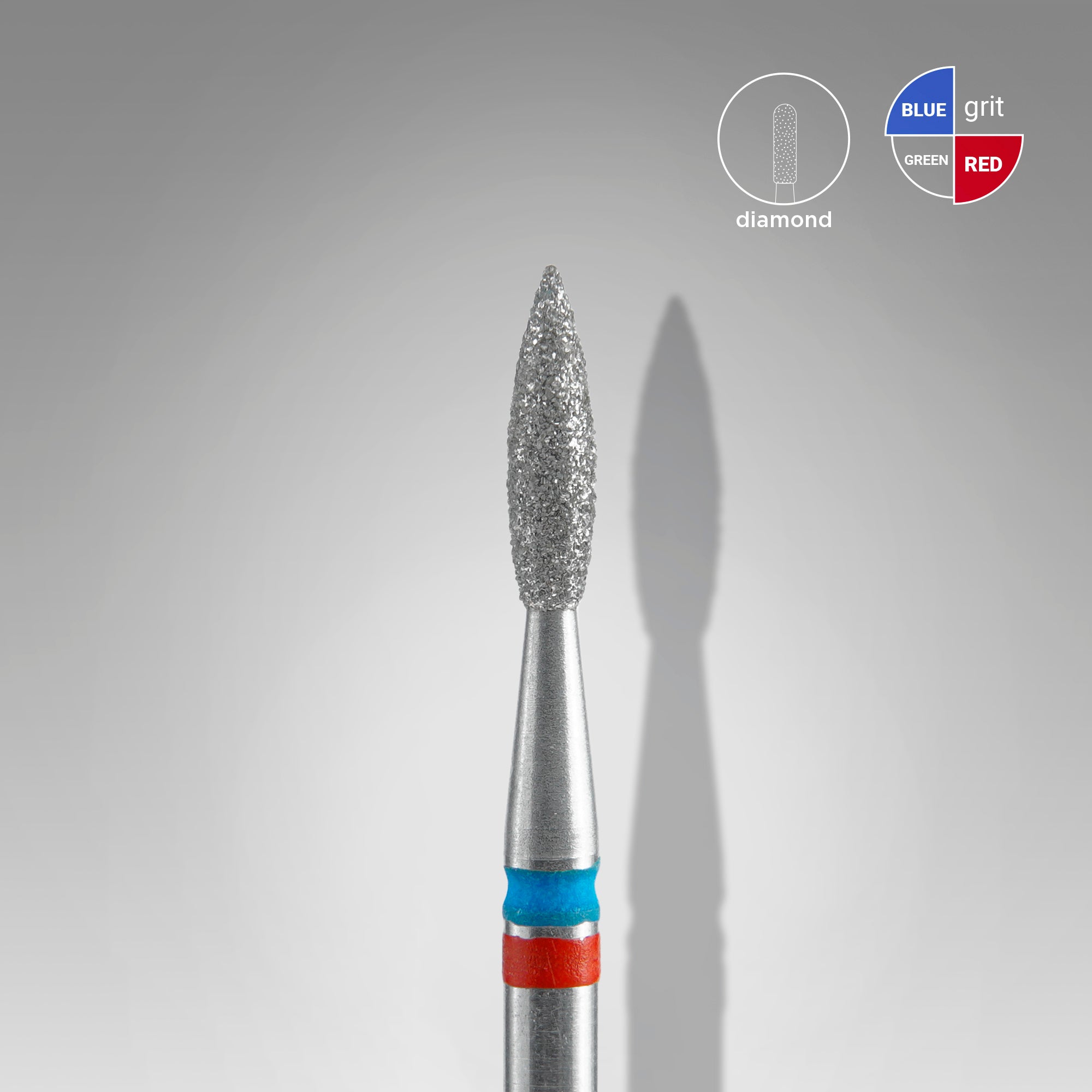 STALEKS EXPERT Diamond nail drill bit DUO pointed flame red-blue, head diameter 2,1 mm, working part 8 mm
