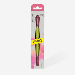 Manicure pusher Gummy with yellow silicone handle UNIQ 11 TYPE 2 (beveled and loop pusher)