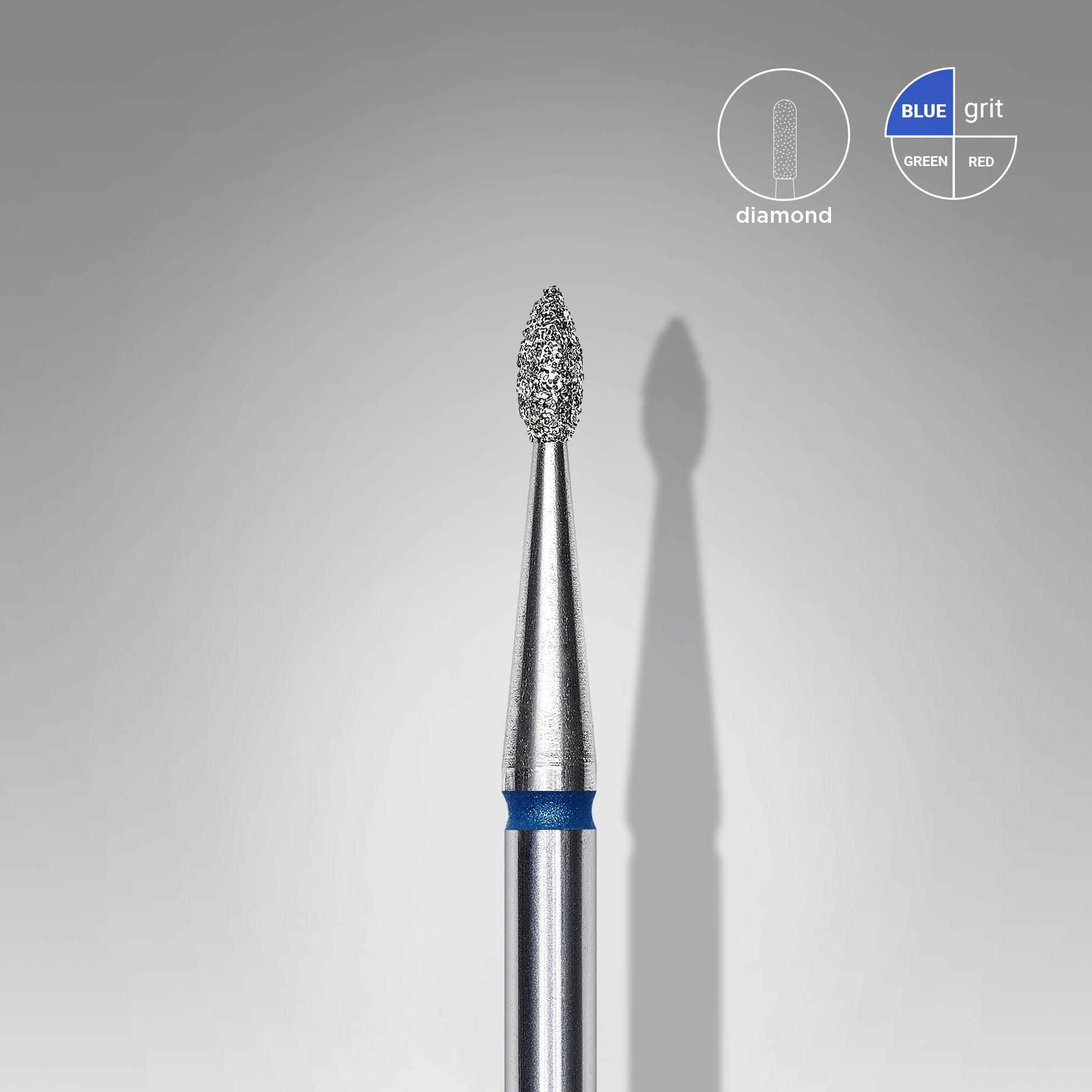 Mũi mài móng kim cương hình giọt nước EXPERT vạch xanh dương, đường kính đầu 1,6 mm, chiều dài đầu mài 4 mm