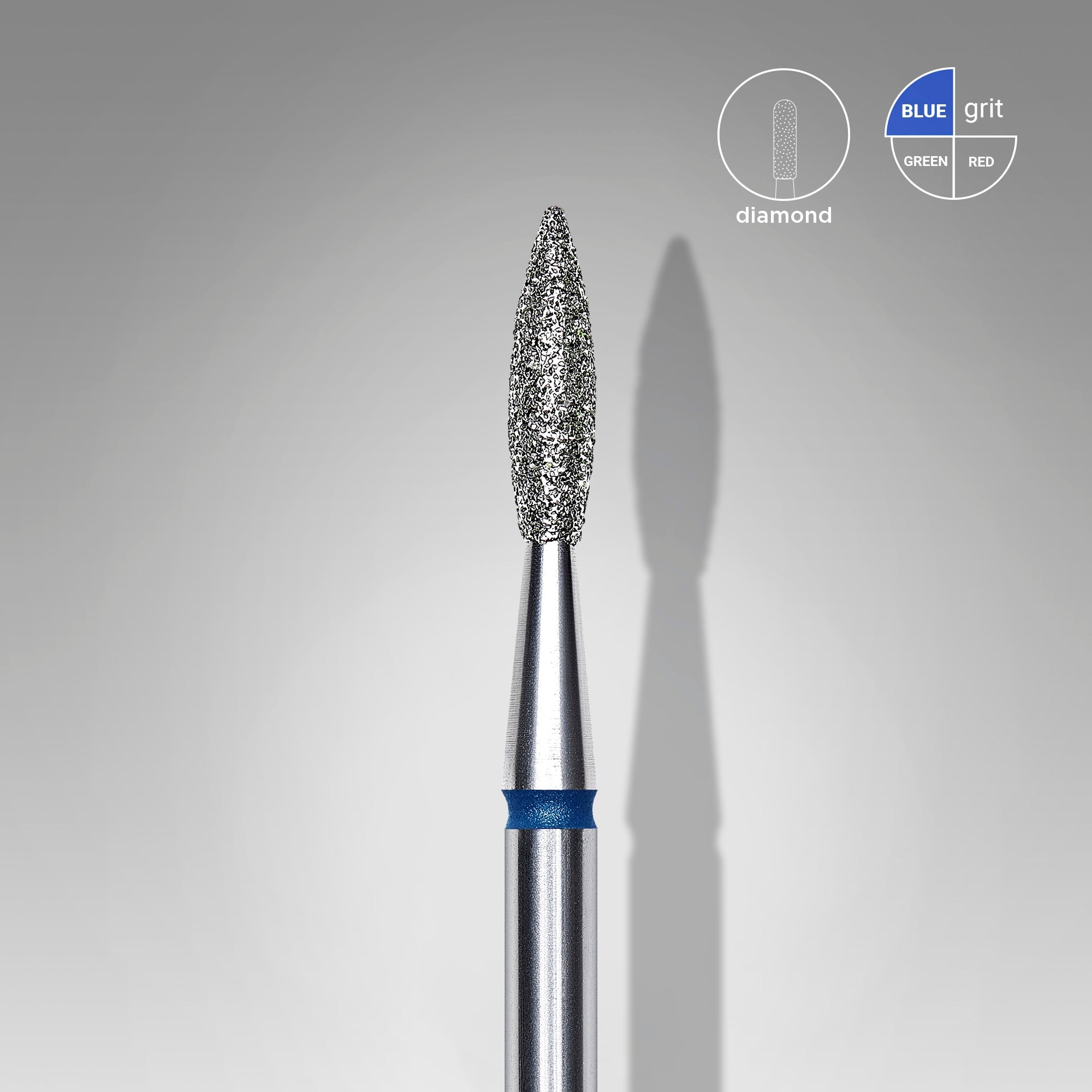 STALEKS EXPERT Diamond nail drill bit pointed flame blue, head diameter 2,1 mm, working part 8 mm
