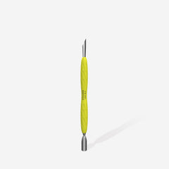 Manicure pusher Gummy with yellow silicone handle UNIQ 10 TYPE 2 (rounded narrow and beveled pusher)