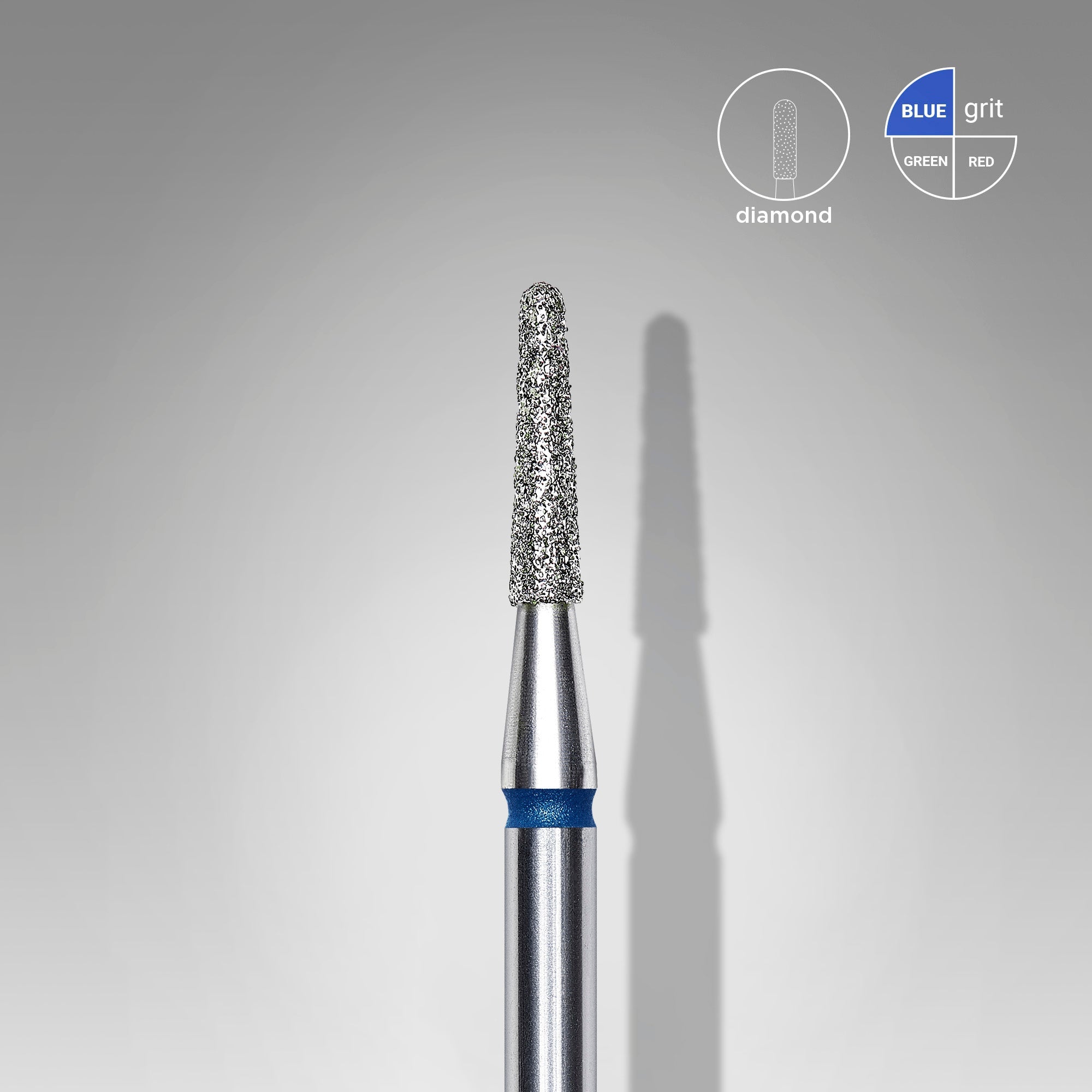Mũi mài móng kim cương hình nón cụt EXPERT vạch xanh dương, đường kính đầu 1,8 mm, chiều dài đầu mài 8 mm