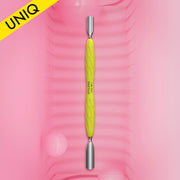Manicure pusher Gummy with yellow silicone handle UNIQ 10 TYPE 1 (rounded wide and rounded narrow pusher)