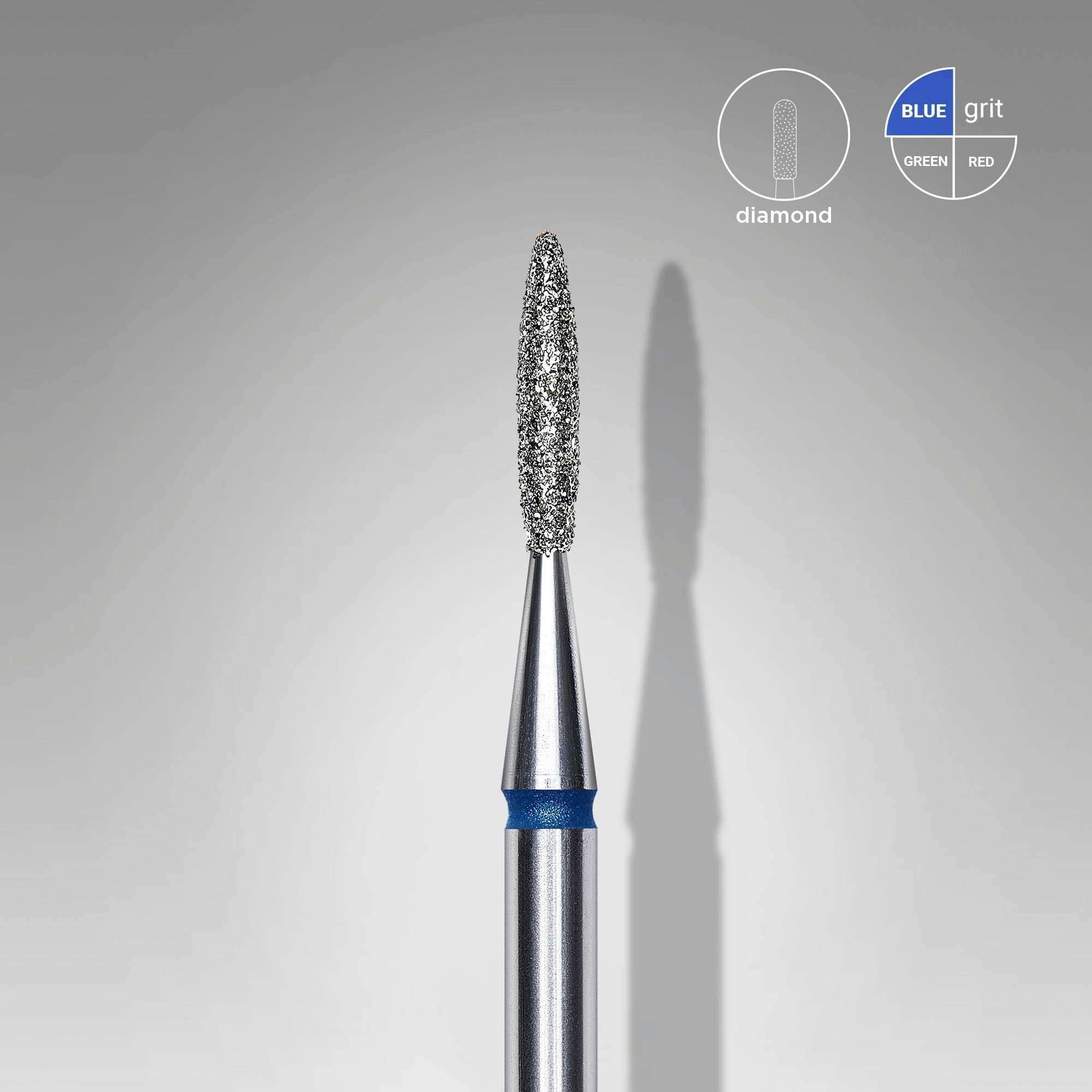 Mũi mài móng kim cương hình ngọn lửa EXPERT vạch xanh dương, đường kính đầu 1,6 mm, chiều dài đầu mài 8 mm
