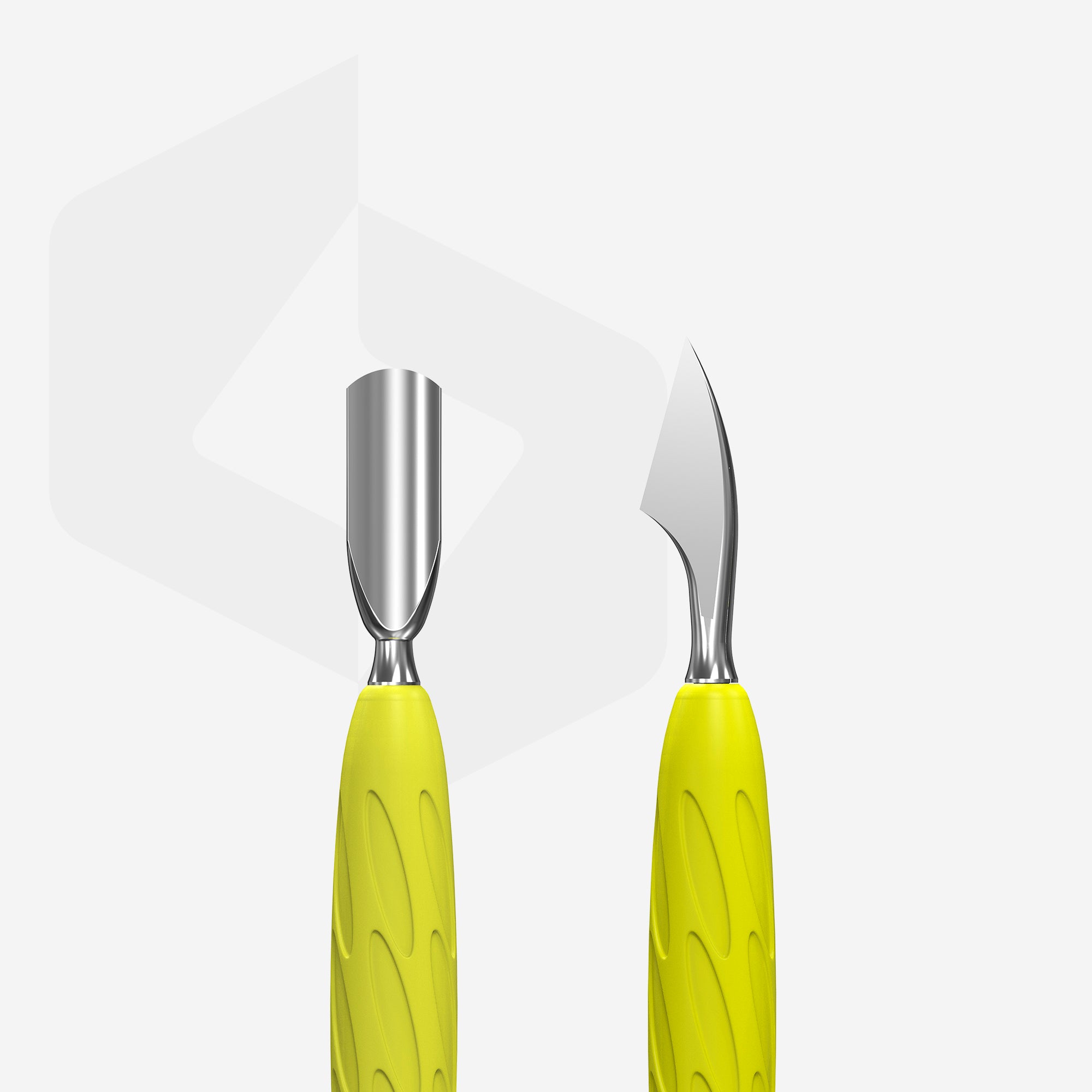 Manicure pusher Gummy with yellow silicone handle UNIQ 10 TYPE 3 (rounded narrow pusher and cleaner)