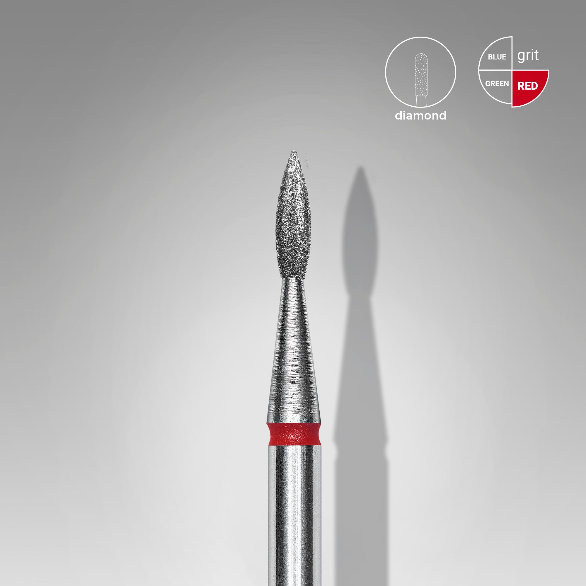 STALEKS EXPERT Diamond nail drill bit pointed flame red, head diameter 1,8 mm, working part 8 mm