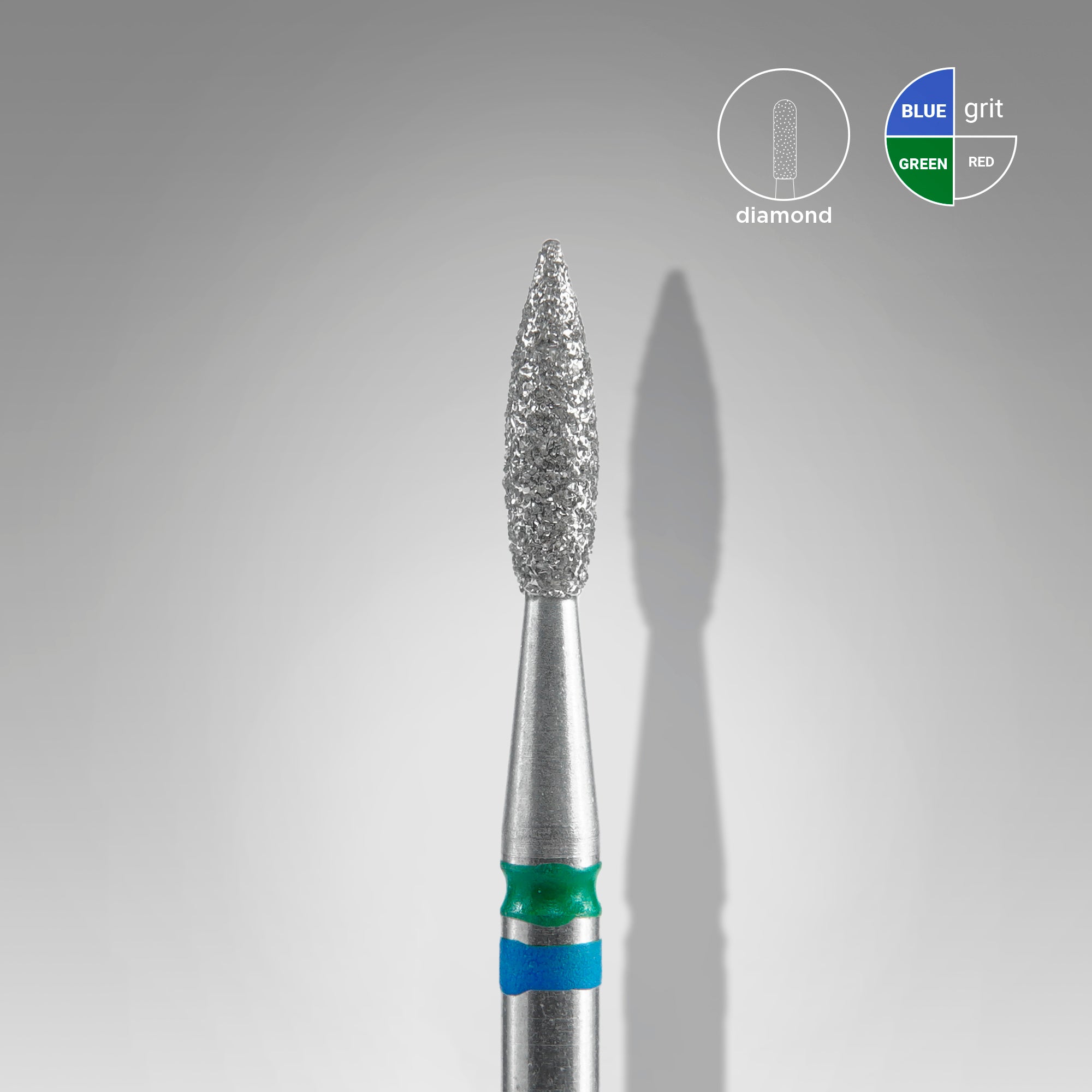 STALEKS EXPERT Diamond nail drill bit DUO pointed flame blue-green, head diameter 2,1 mm, working part 8 mm