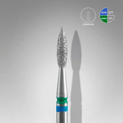 STALEKS EXPERT Diamond nail drill bit DUO pointed flame blue-green, head diameter 2,1 mm, working part 8 mm