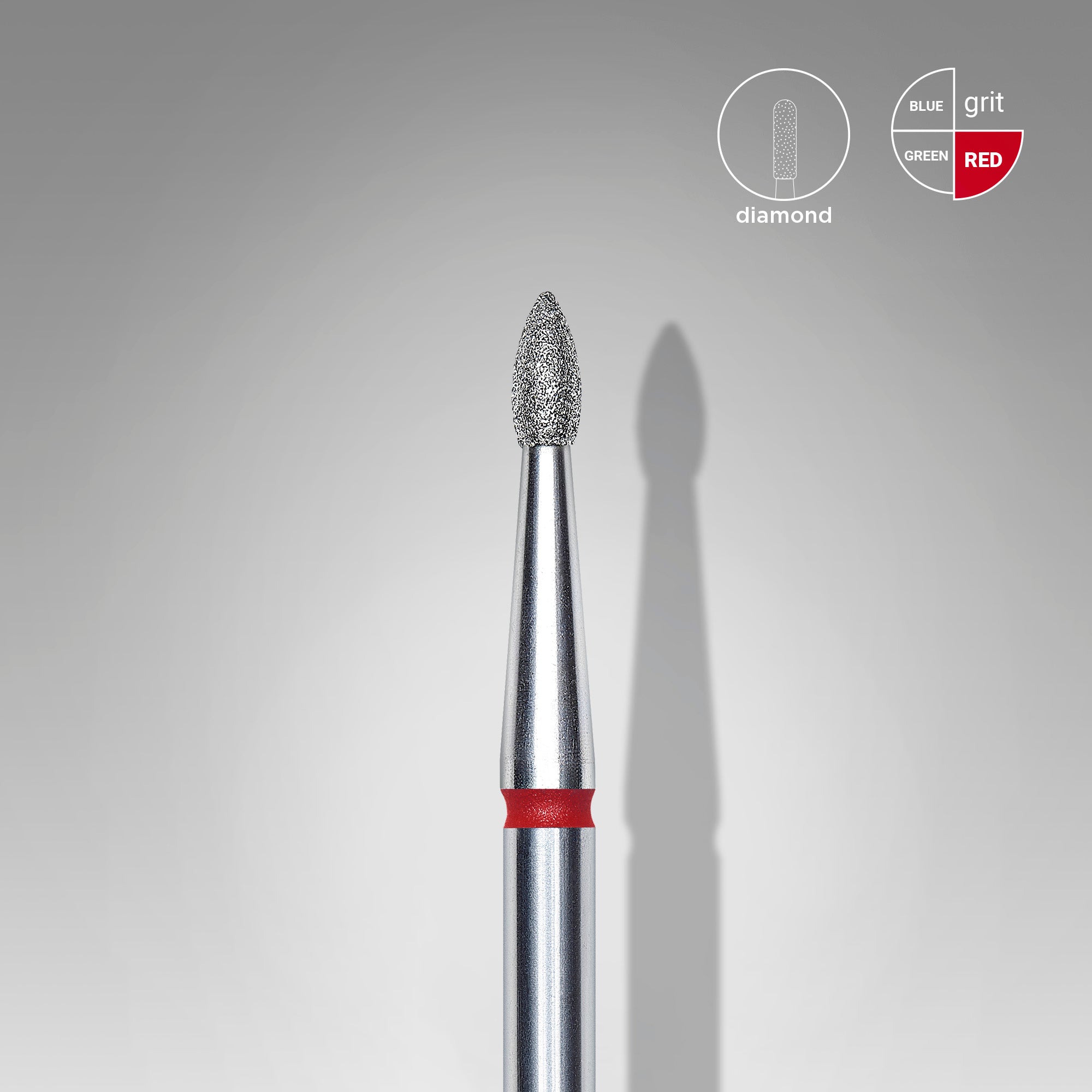 Mũi mài móng kim cương hình nụ nhọn EXPERT vạch đỏ, đường kính đầu 1,8 mm, chiều dài đầu mài 4 mm
