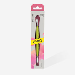 Manicure pusher Gummy with yellow silicone handle UNIQ 10 TYPE 3 (rounded narrow pusher and cleaner)