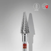 STALEKS EXPERT Carbide nail drill bit for left-handed users cone red, head diameter 6 mm, working part 14 mm