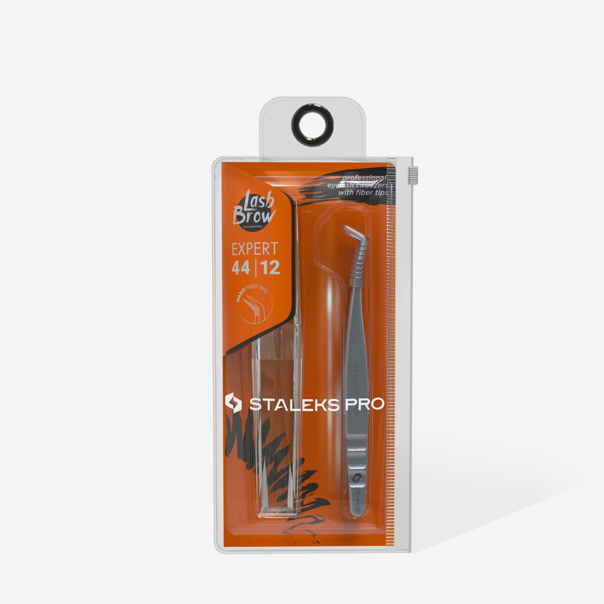 STALEKS EXPERT 44 TYPE 12 Professional lash tweezers with fiber tips, L-shaped, 65'