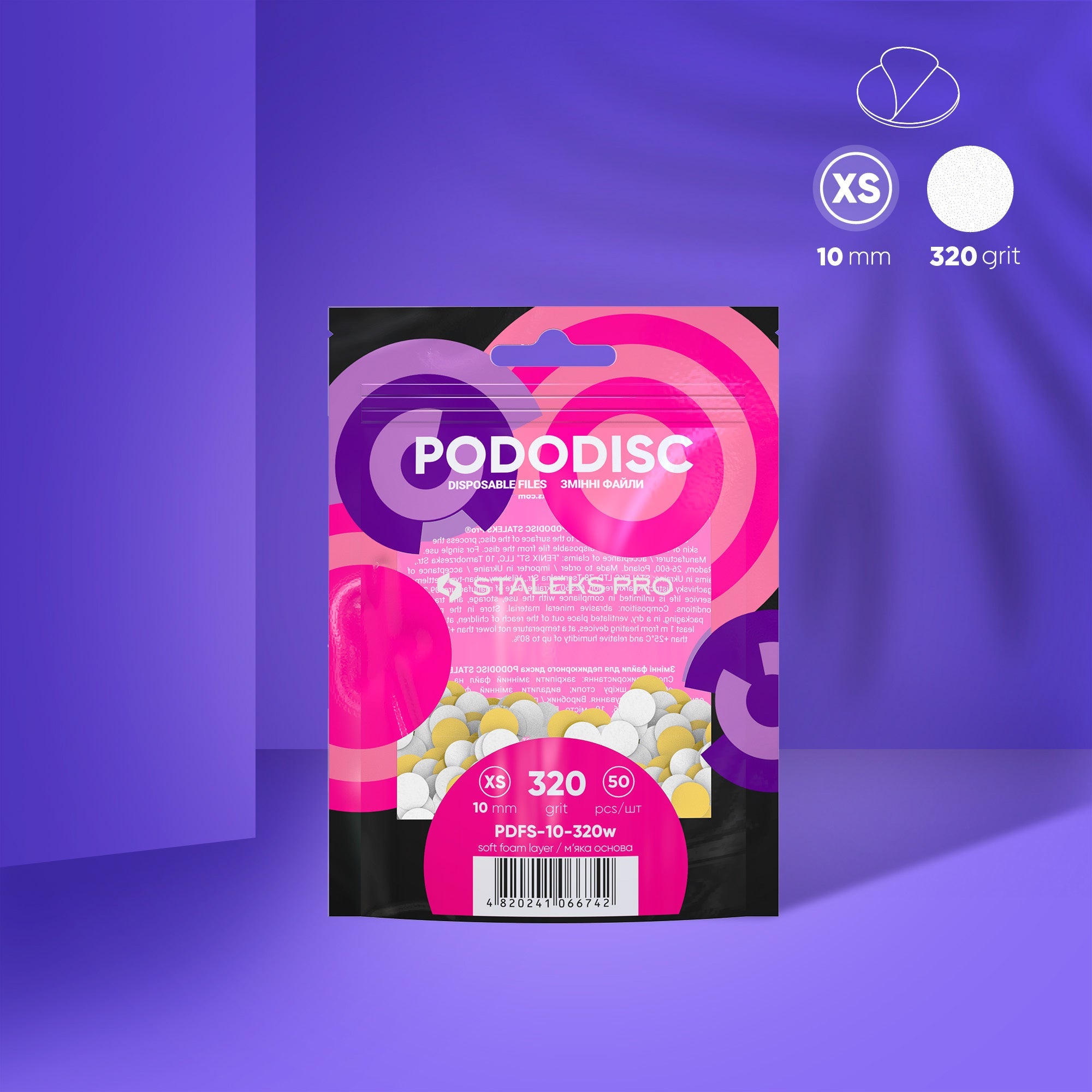 STALEKS EXPERT 10 PODODISC XS Adhesive files for pedicure disc on soft foam layer, 320 grit 10 mm (50 pcs)