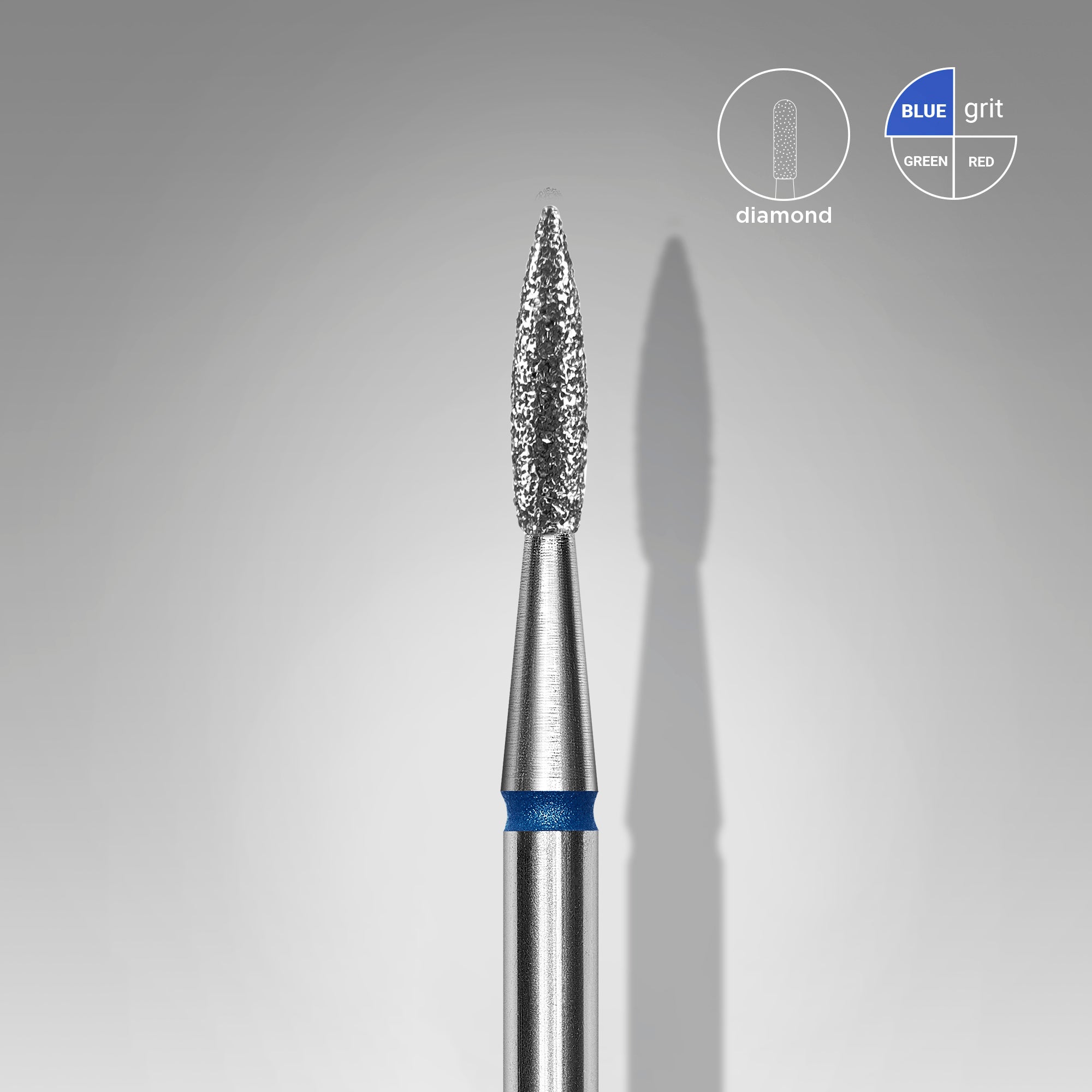 STALEKS EXPERT Diamond nail drill bit pointed flame blue, head diameter 1,8 mm, working part 8 mm