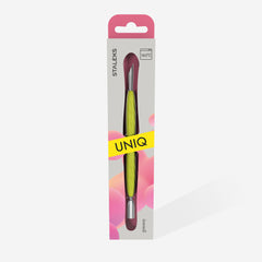 Manicure pusher Gummy with yellow silicone handle UNIQ 10 TYPE 2 (rounded narrow and beveled pusher)