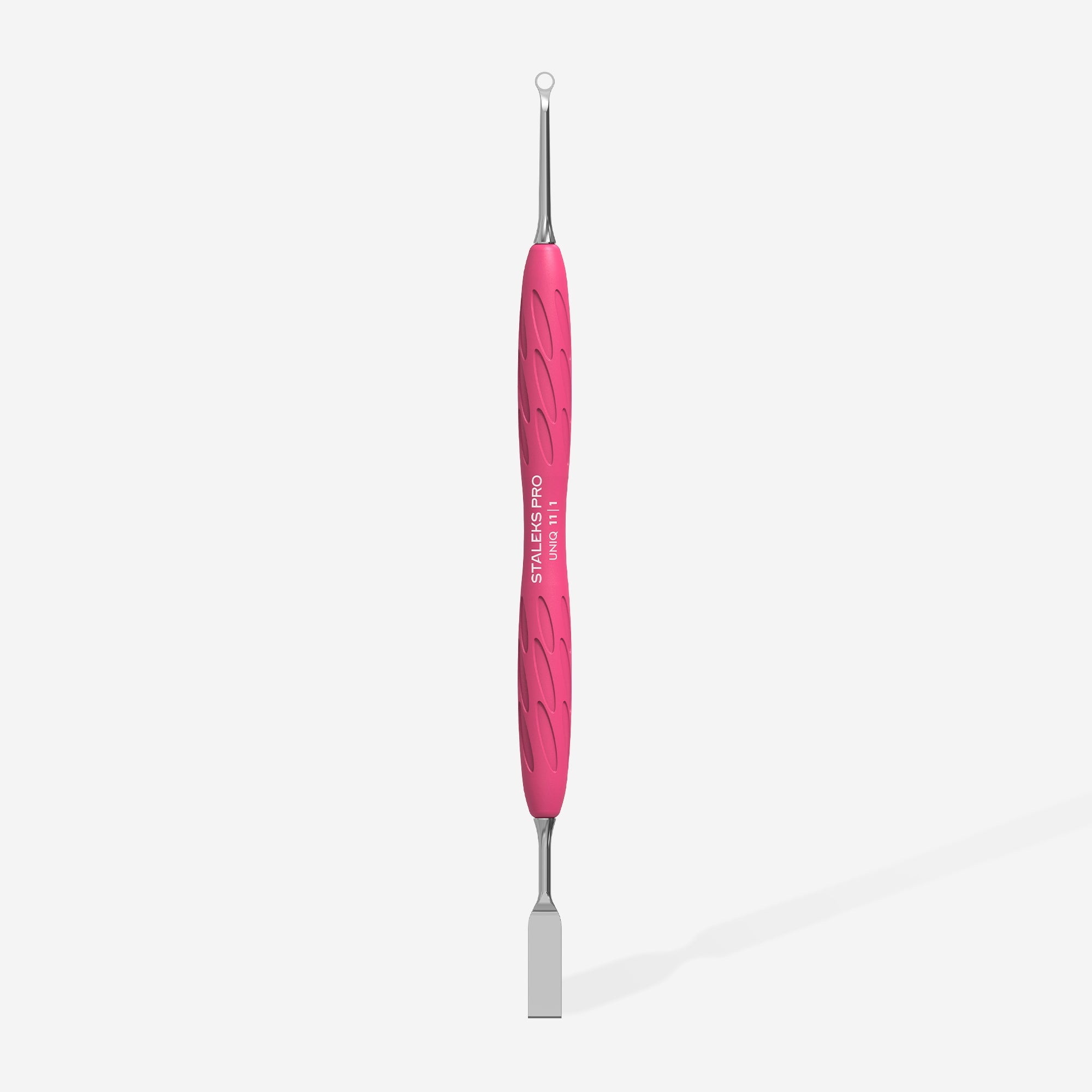 Manicure pusher Gummy with yellow silicone handle UNIQ 11 TYPE 1 (straight flat and loop pusher)
