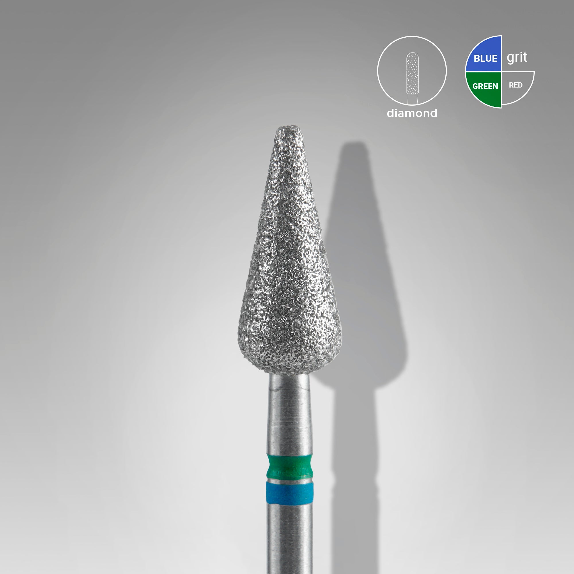 STALEKS EXPERT Diamond nail drill bit DUO pointed pear blue-green, head diameter 5 mm, working part 12 mm