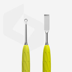 Manicure pusher Gummy with yellow silicone handle UNIQ 11 TYPE 1 (straight flat and loop pusher)