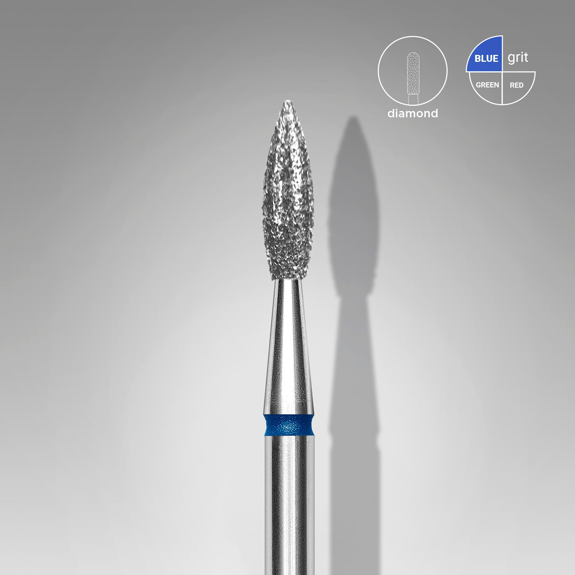 STALEKS EXPERT Diamond nail drill bit pointed flame blue, head diameter 2,3 mm, working part 8 mm