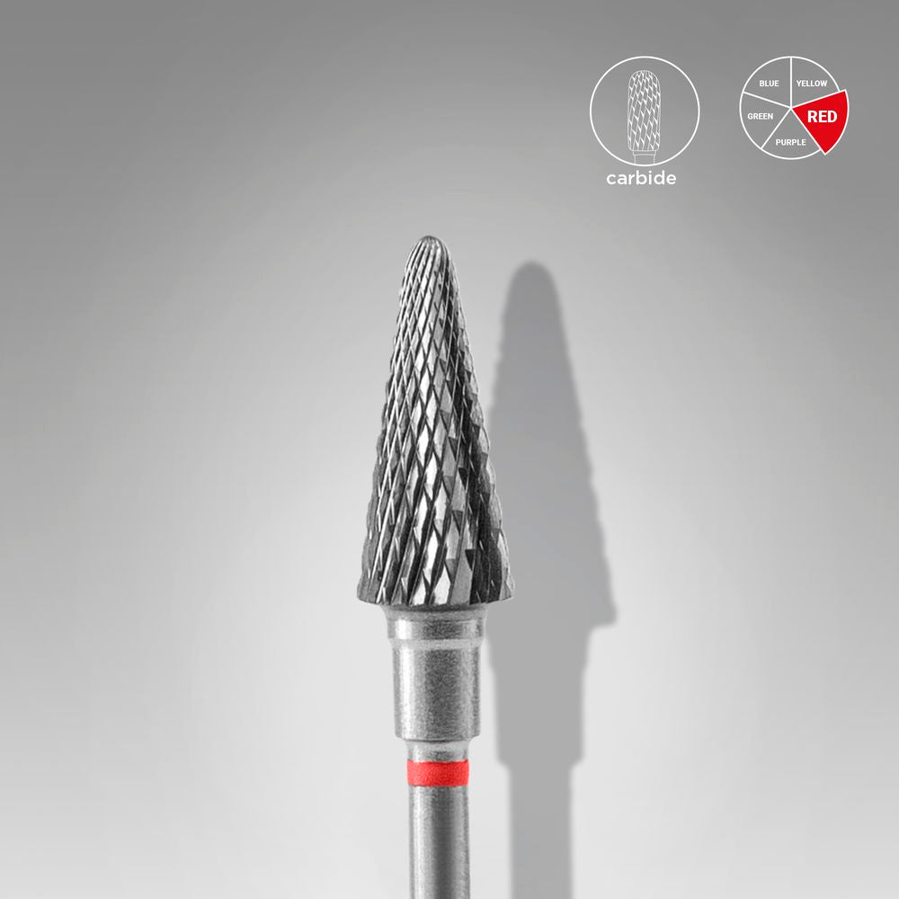 STALEKS EXPERT Carbide nail drill bit cone red, head diameter 6 mm, working part 14 mm