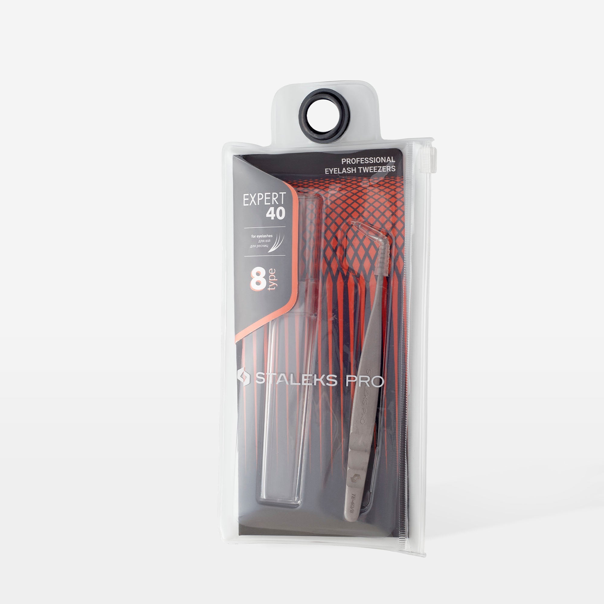 STALEKS EXPERT 40 TYPE 8 Professional lash tweezers with fiber tips, L-shaped, 85'