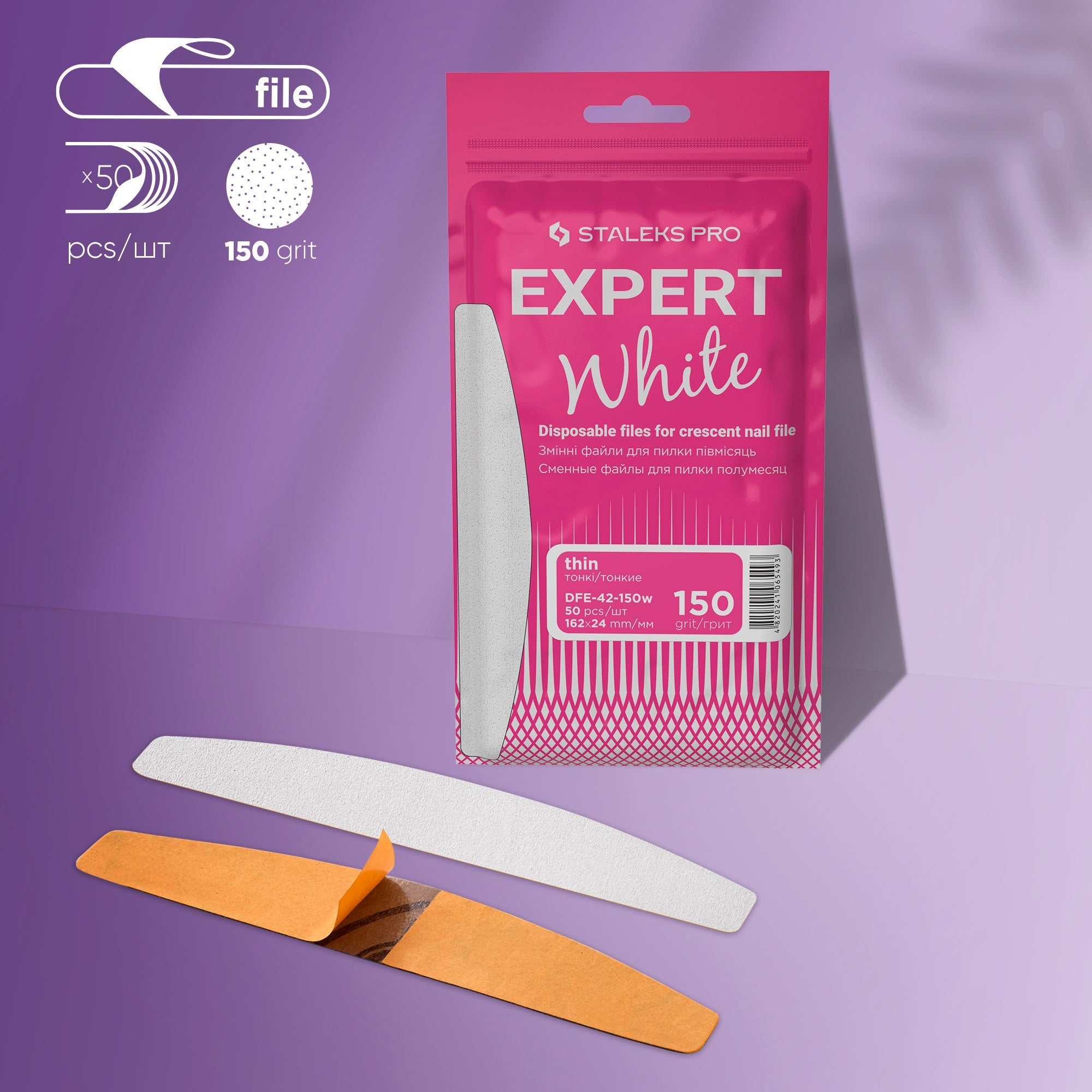 Archivos desechables blancos para lima de uñas en forma de media luna EXPERT 42 (50 piezas)