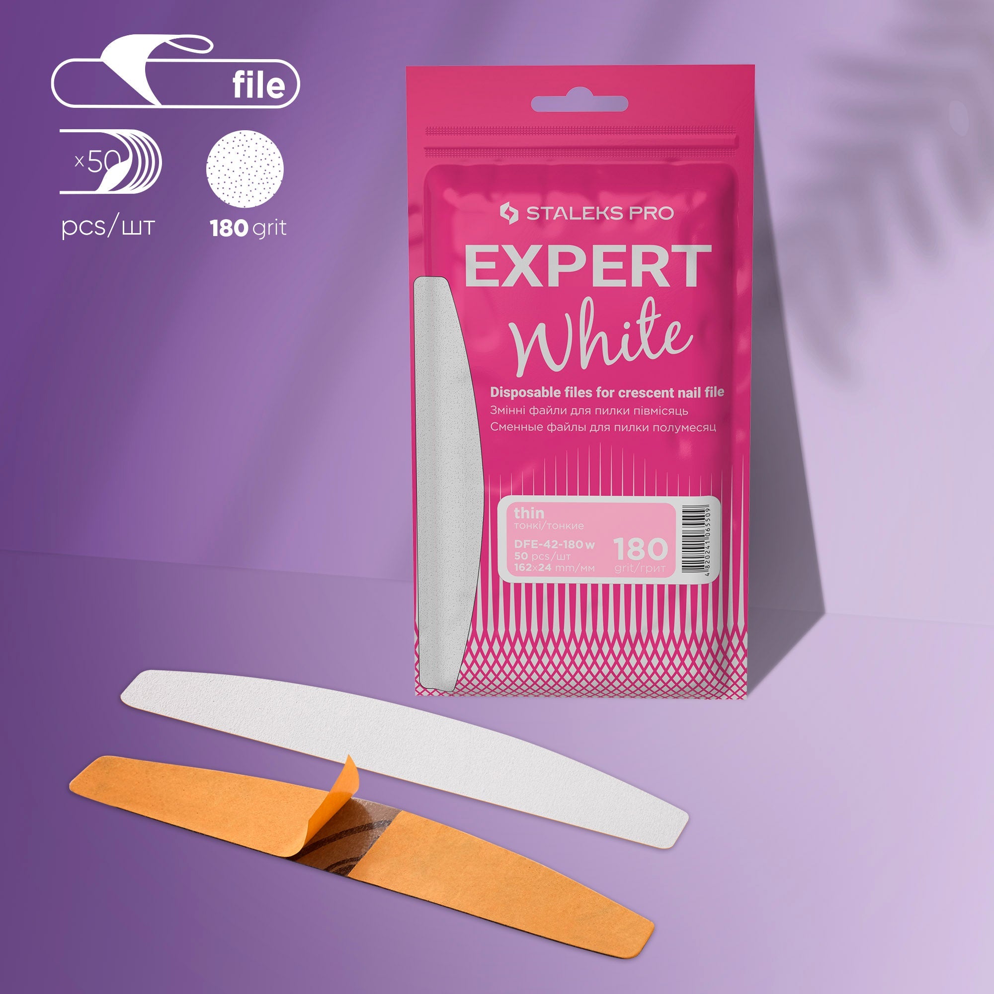 File 42 STALEKS EXPERT 42 Adhesive nail files for crescent base, 180 grit (50 ...