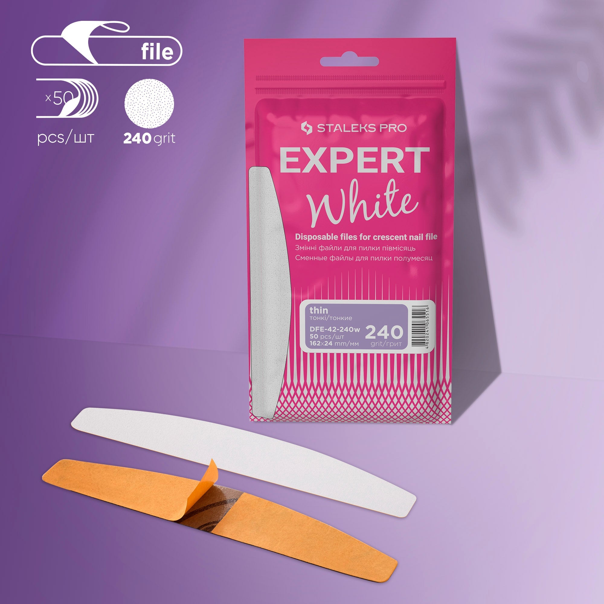 Archivos desechables blancos para lima de uñas en forma de media luna EXPERT 42 (50 piezas)